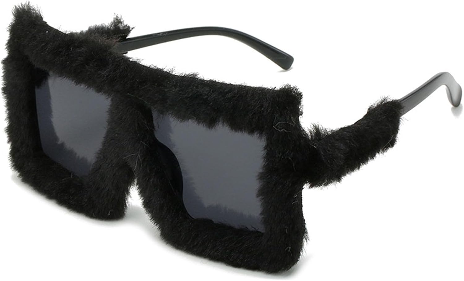 

Меховые солнцезащитные очки в стиле Y2K для женщин и мужчин, пушистые плюшевые солнцезащитные очки, модные очки для вечеринок, панк-стиль, мягкие бархатные солнцезащитные очки YISHATIER, Black / Black