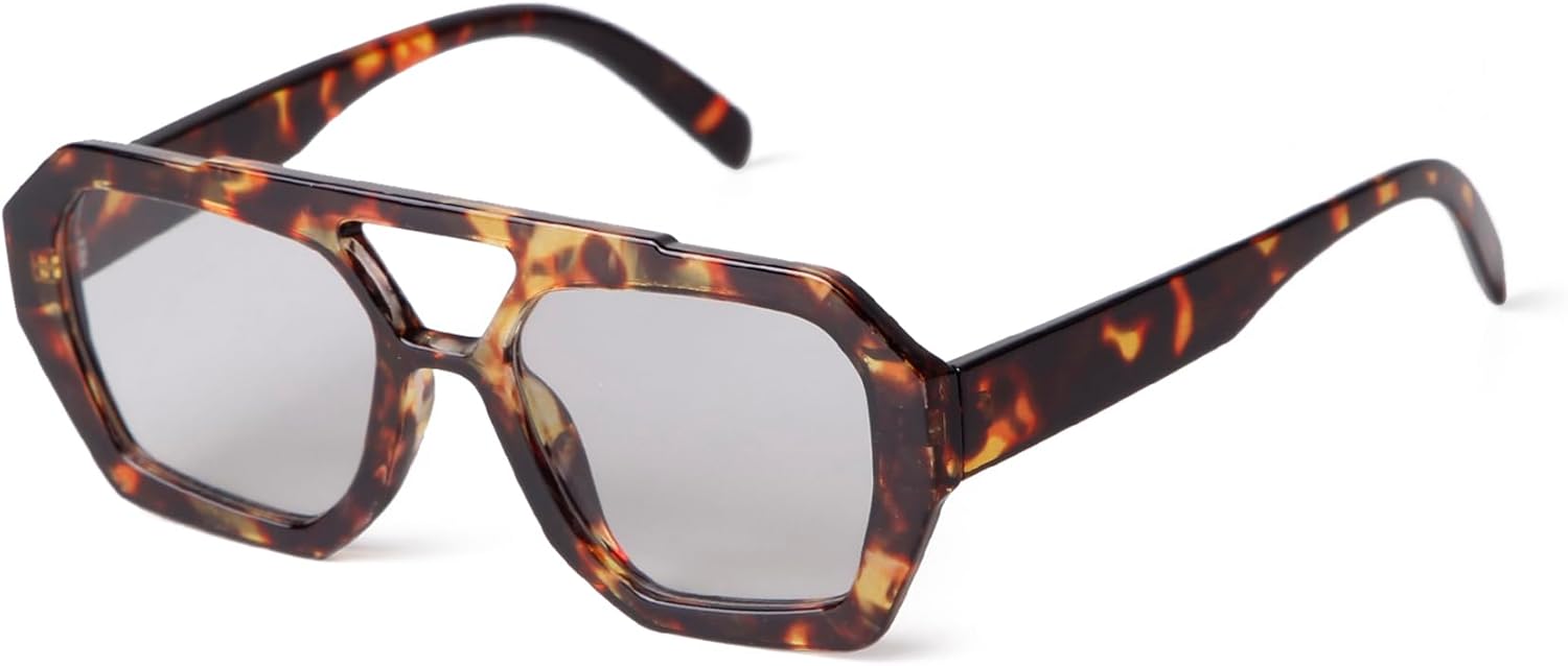 

SDINM Модные дизайнерские шестиугольные солнцезащитные очки-авиаторы для женщин и мужчин в стиле ретро 70-х годов, квадратная оправа с толстой рамкой, Tortoiseshell\light Grey