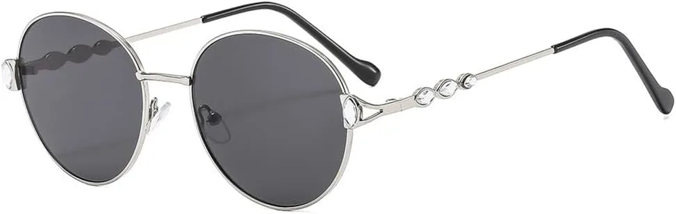 

Солнцезащитные очки с круглыми бриллиантами для женщин и мужчин в металлической оправе, солнцезащитные очки с защитой от УФ-излучения UV400 LANGSER, Silver Black