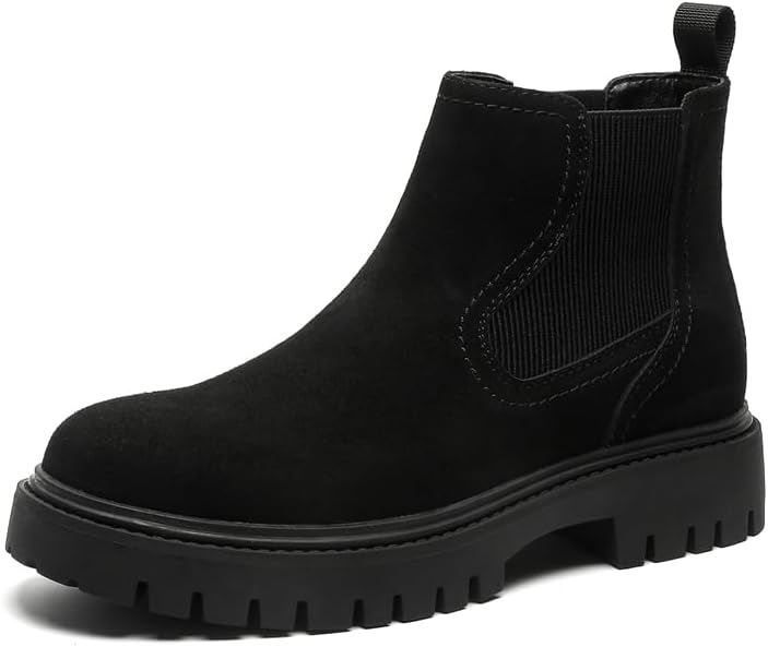 

Мужские замшевые ботинки CONSON-KS Chelsea, стиль Desert Boot, с круглым носком, блок-каблук 4,5 см, черные