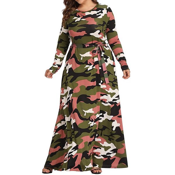 

Платье-макси Plus size с камуфляжным принтом и длинным рукавом Megaretailer