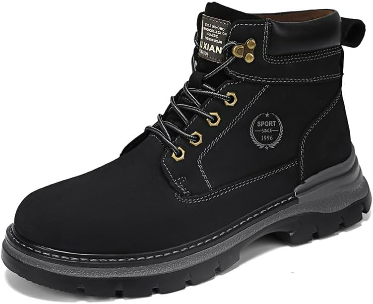 

Мужские водонепроницаемые походные ботинки LHYXU из коровьей кожи, модные мужские ботинки для работы на улице, хлопковые легкие зимние снежные ботинки, черный