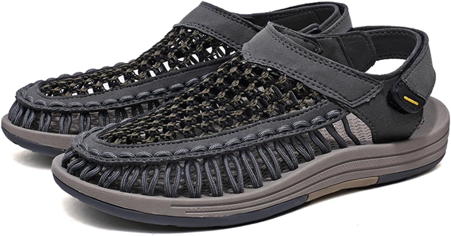 

Мужские плетеные слипоны Dacnakby, дышащие плоские сандалии, легкие сетчатые сандалии для мужчин, черные повседневные водные обувь для улицы