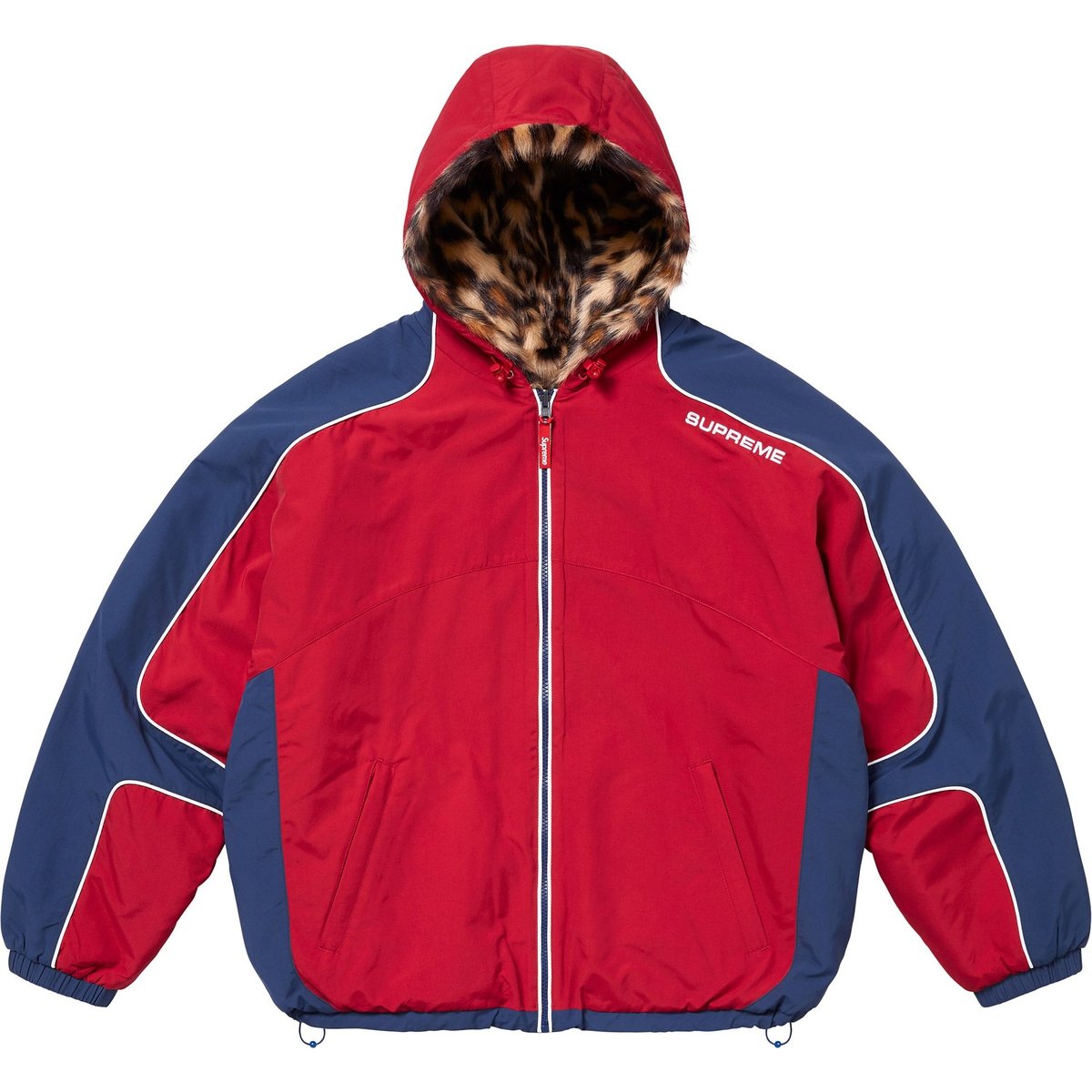 

Supreme Двусторонняя куртка с капюшоном из искусственного меха, Red/Red
