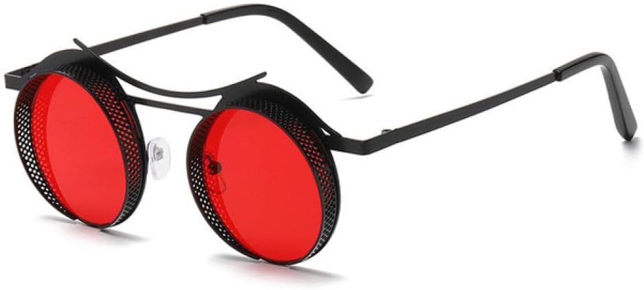 

Круглые солнцезащитные очки в стиле стимпанк для женщин и мужчин, с металлической сеткой, с индивидуальным дизайном, женские очки-маска с защитой от УФ-излучения UV400 WNCKSQ, C2black-red