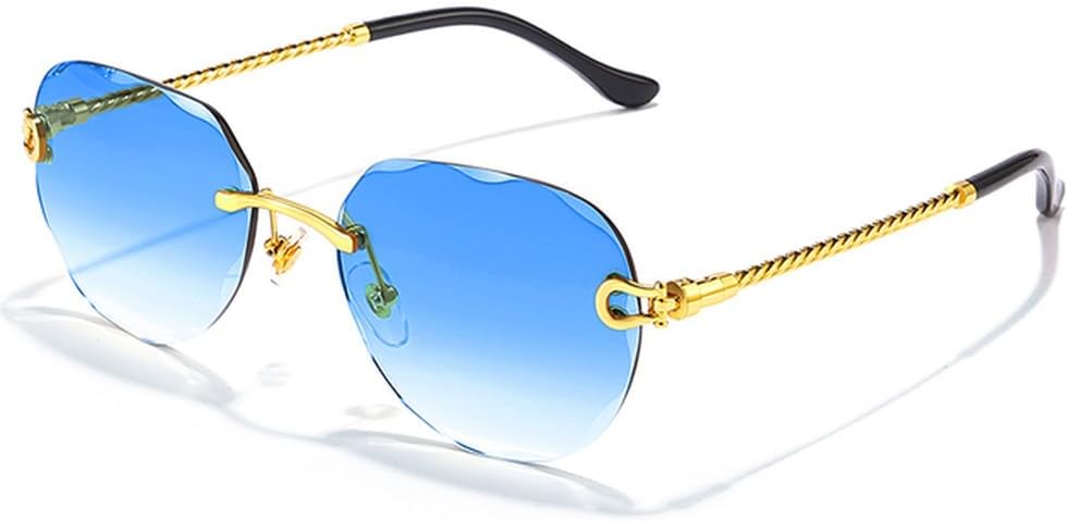 

Солнцезащитные очки Polygon Gradient для женщин с металлическими изогнутыми дужками, модель Ocean, без оправы, модные солнцезащитные очки для женщин с защитой от УФ-излучения UV400 WNCKSQ, C02 Gold Blue