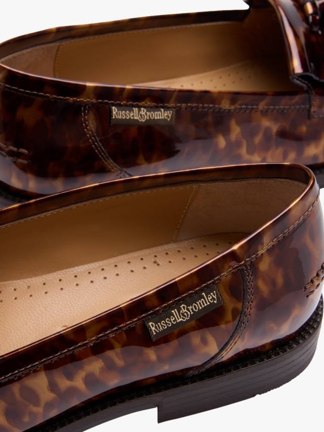 Честерские лоферы с кисточками из лаковой кожи с эффектом черепахи Russell & Bromley, Brown — фото 4