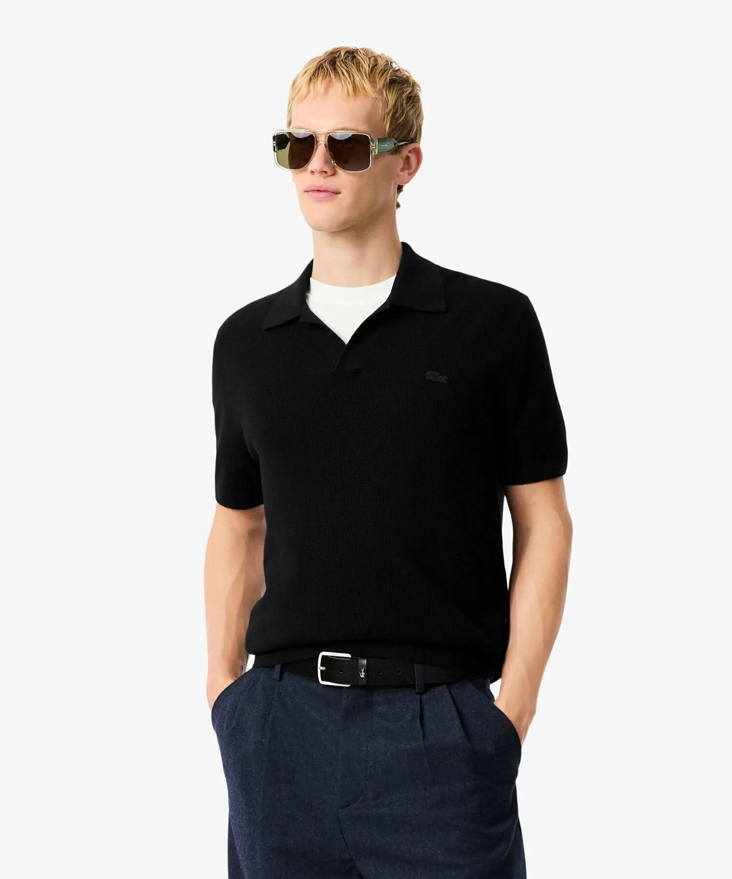 Вафельная вязка с открытым воротником LACOSTE, Black