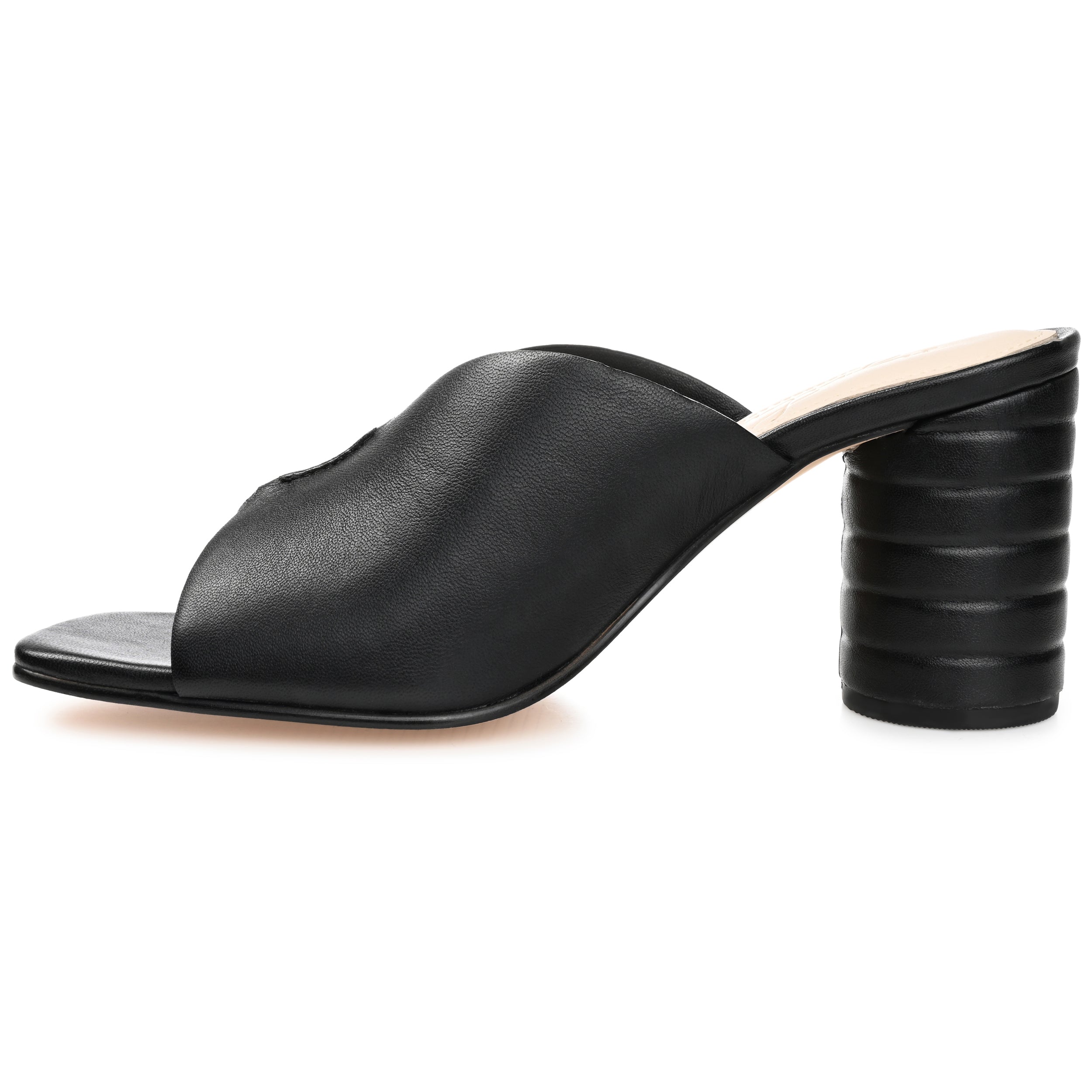 Женские сандалии Journee Signature из натуральной кожи Karah Slip On с открытым квадратным носком и блочным каблуком, черный — фото 2