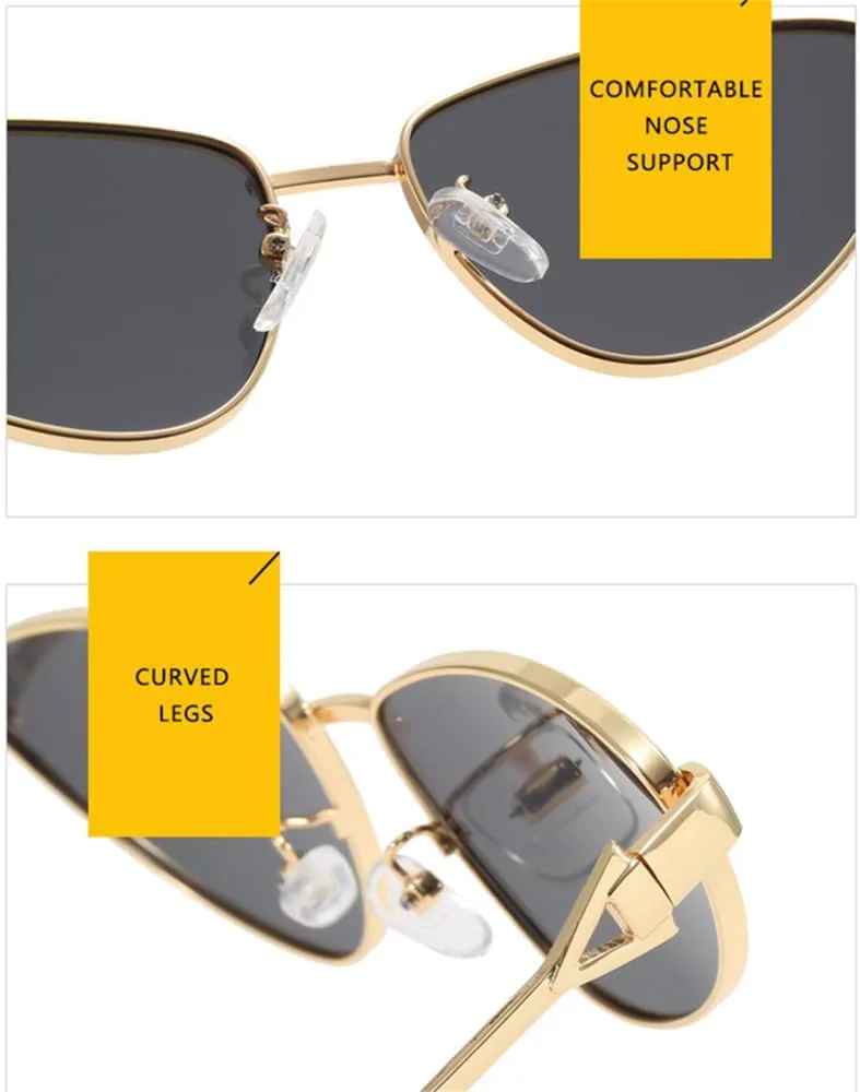 

Винтажные металлические солнцезащитные очки «кошачий глаз» в ретро-стиле, маленькая треугольная оправа, женские солнцезащитные очки для леди SLCHJXS, Gold Tea