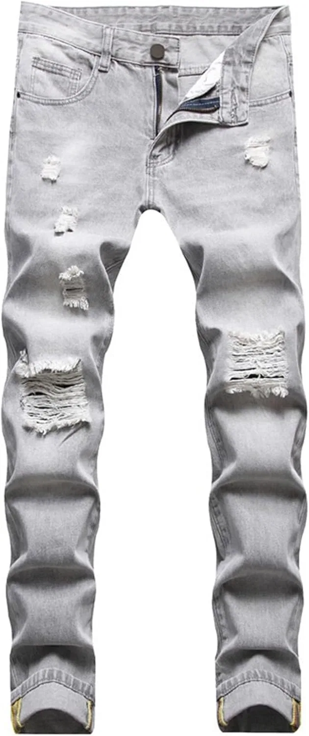 Джинсы прямые потертые Slim Fit, серый