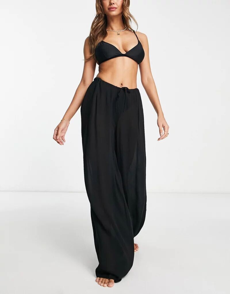 

Черные пляжные брюки палаццо с кулиской ASOS