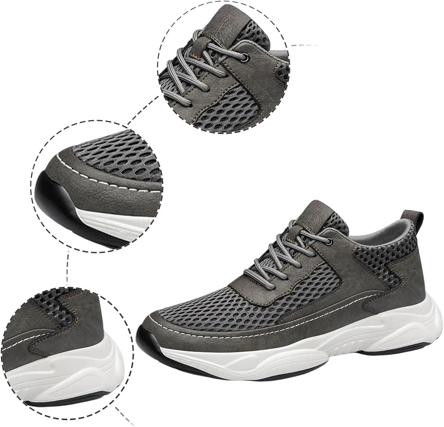 Мужские модные кроссовки Generisch Sneaker с увеличенным каблуком, дышащая сетчатая ткань, кроссовки для бега, повседневные спортивные походные ботинки для комфорта и легкости, Darkgray — фото 2