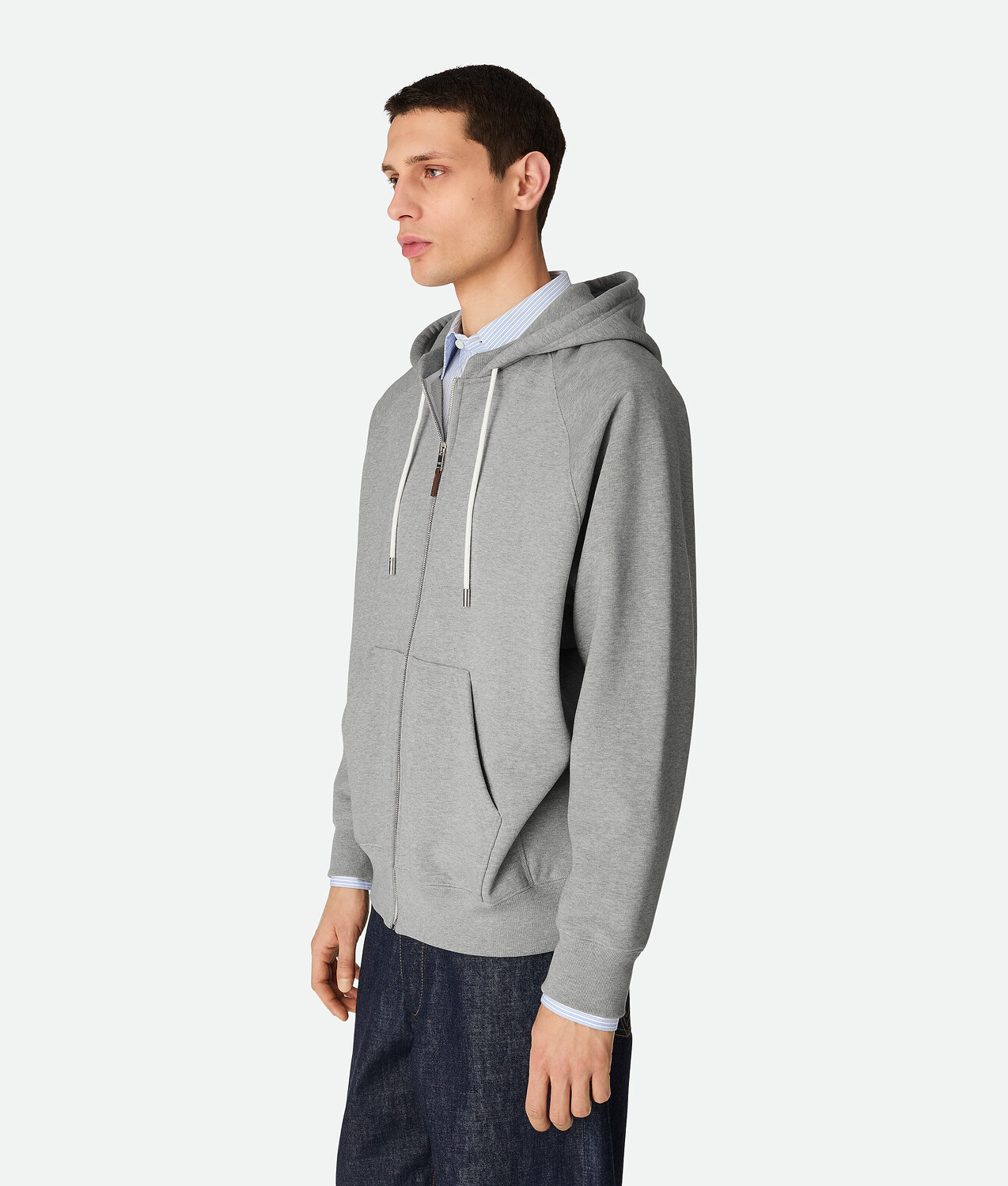 Cotton fleece zip hoodie BOTTEGA VENETA, светло-серый меланж — фото 2