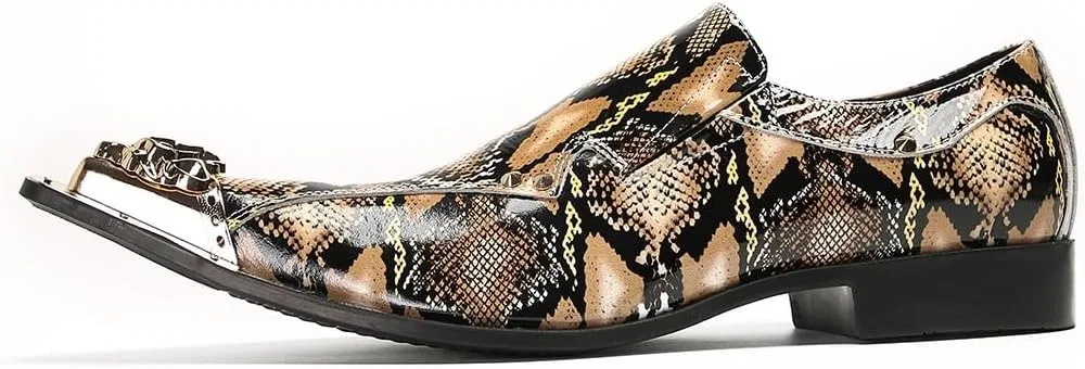 Лоферы кожаные, с узором под змею, Men's, Желтый TAYGUM — фото 2