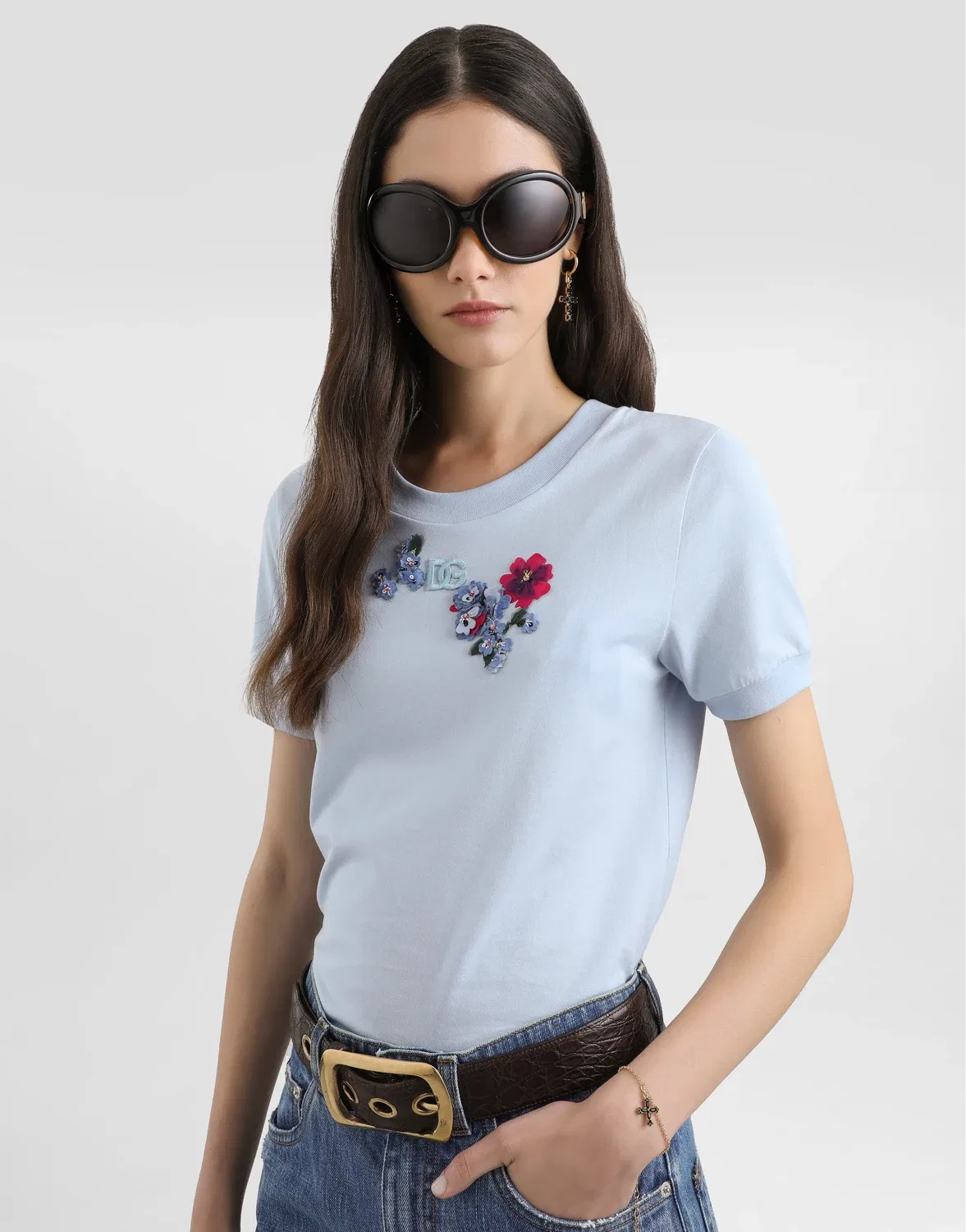 Джерси-футболка с нашивкой в виде цветка DOLCE & GABBANA, голубой — фото 4