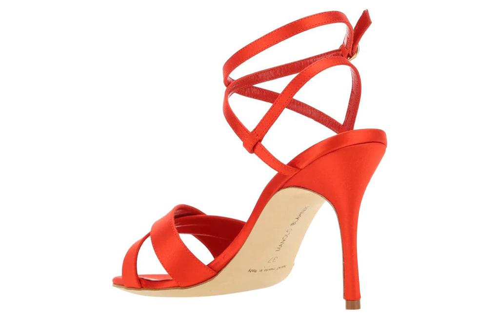 Сандалии на бретельках 8 см Женские Красные MANOLO BLAHNIK — фото 4
