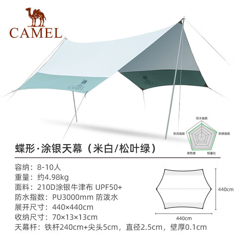 

Изысканный шестиугольный навес-бабочка для кемпинга Camel, портативный солнцезащитный с серебряным покрытием и непромокаемый уличный солнцезащитный козырек