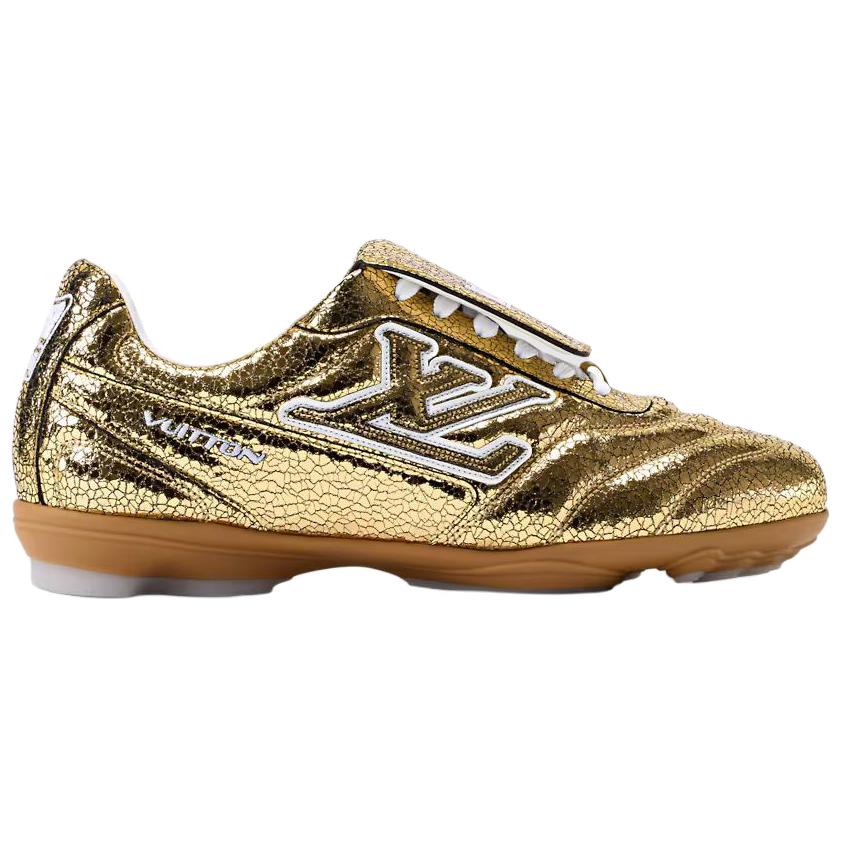 Louis Vuitton Футбольные кроссовки Footprint Soccer Golden King из телячьей кожи, низкие, повседневные, унисекс, золотистые — фото 3
