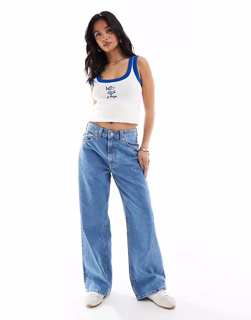 

Джинсы-папы ASOS DESIGN Petite с широкими штанинами чистого синего цвета