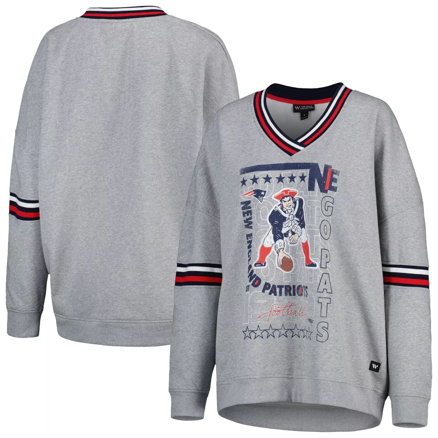 

Женский винтажный пуловер с v-образным вырезом The Wild Collective Heather Grey New England Patriots