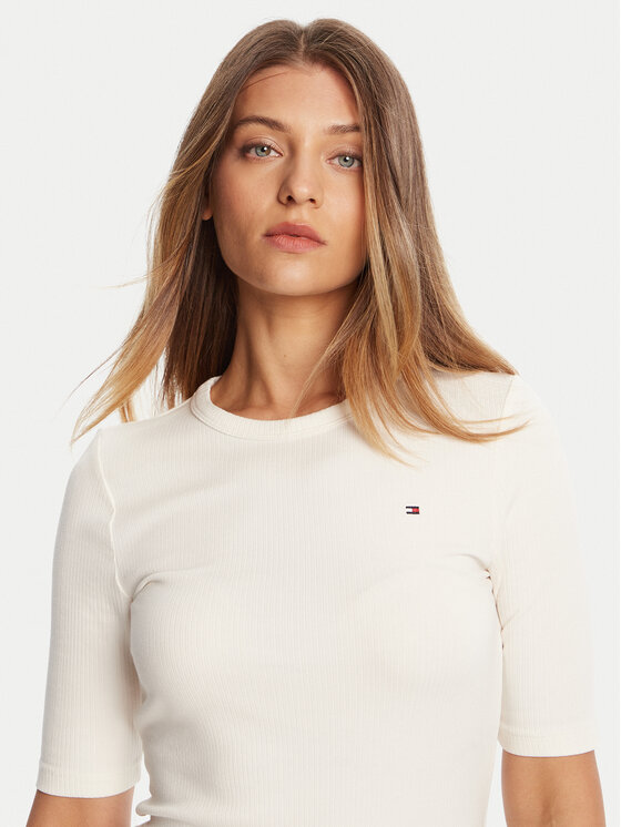 Блузка slim fit WW0WW47308 Tommy Hilfiger, экрю — фото 4
