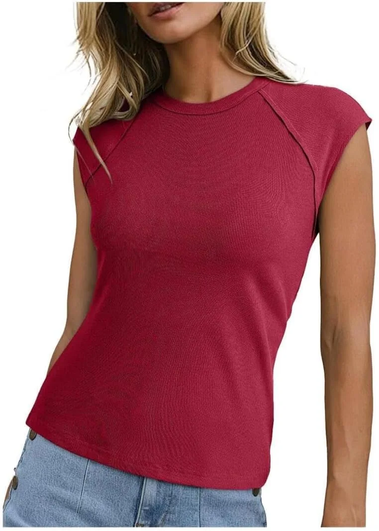 

Женская футболка с круглым вырезом и короткими рукавами, рифленая, летняя, Slim Fit