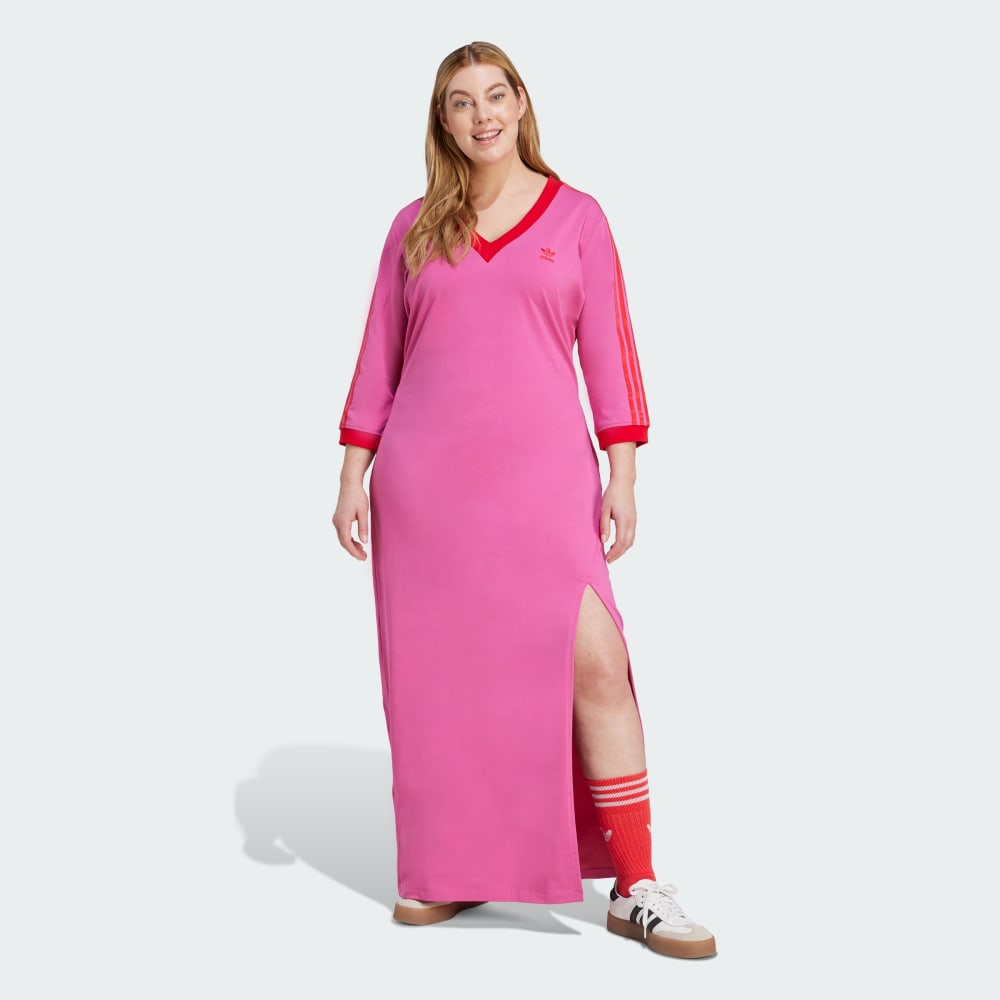 

Платье Adidas Adicolor Classics 3-Stripes V-Neck Maxi Dress (Plus Size), цвет Semi Lucid Fuchsia/Better Scarlet