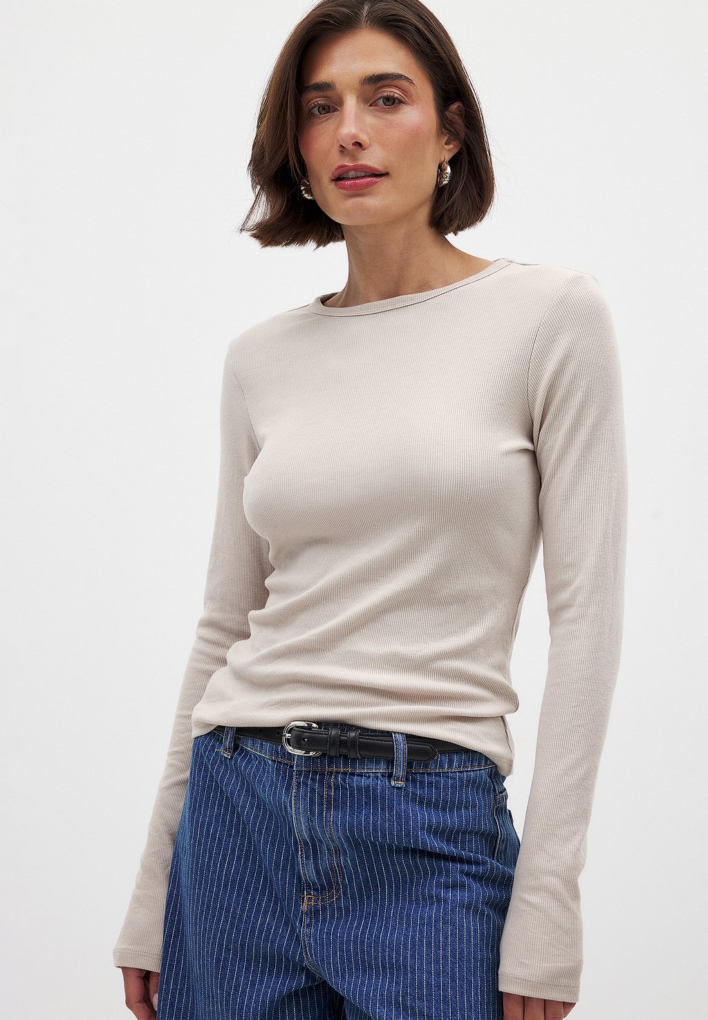 

Футболка с длинным рукавом ROUND NECK NA-KD, бежевый