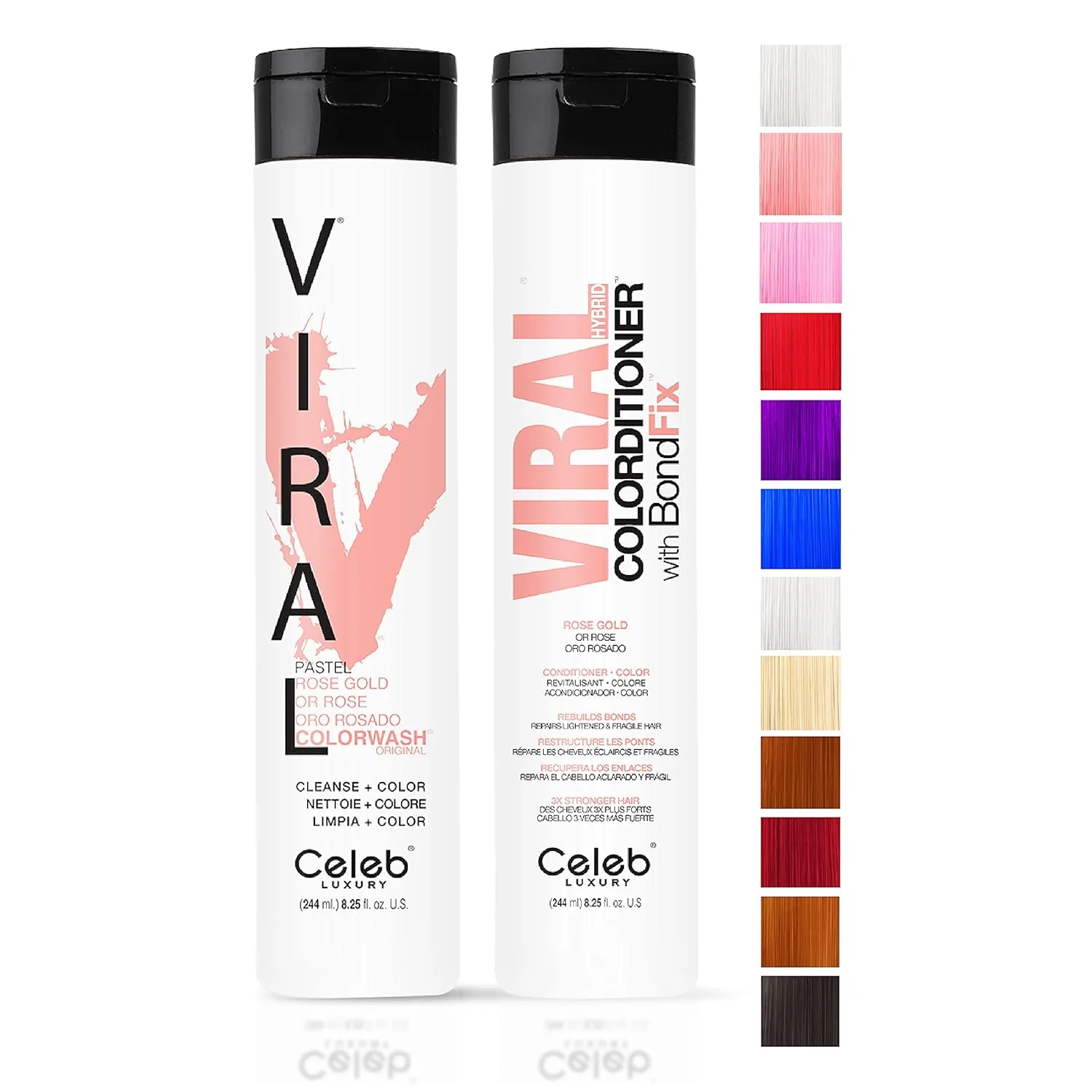 Celeb Luxury Intense Color Depositing Colorwash шампунь + BondFix восстанавливающее средство, веганская краска для волос, на основе растений, полуперманентный цвет, наборы Viral и Gem Lites, Rose Gold