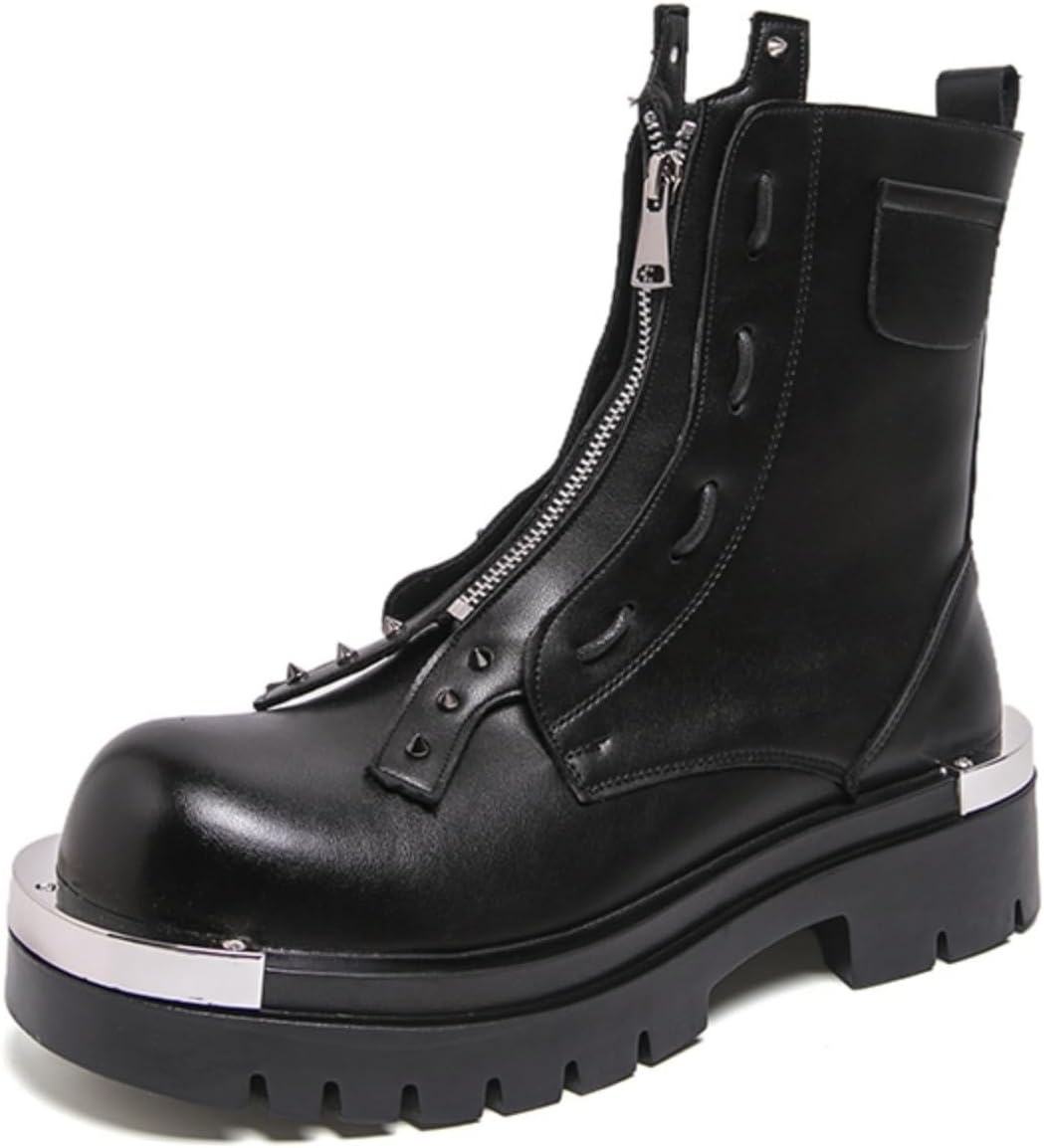 

Мужские кожаные мотоциклетные платформенные ботинки черного цвета с боковой молнией Yrzhgdl