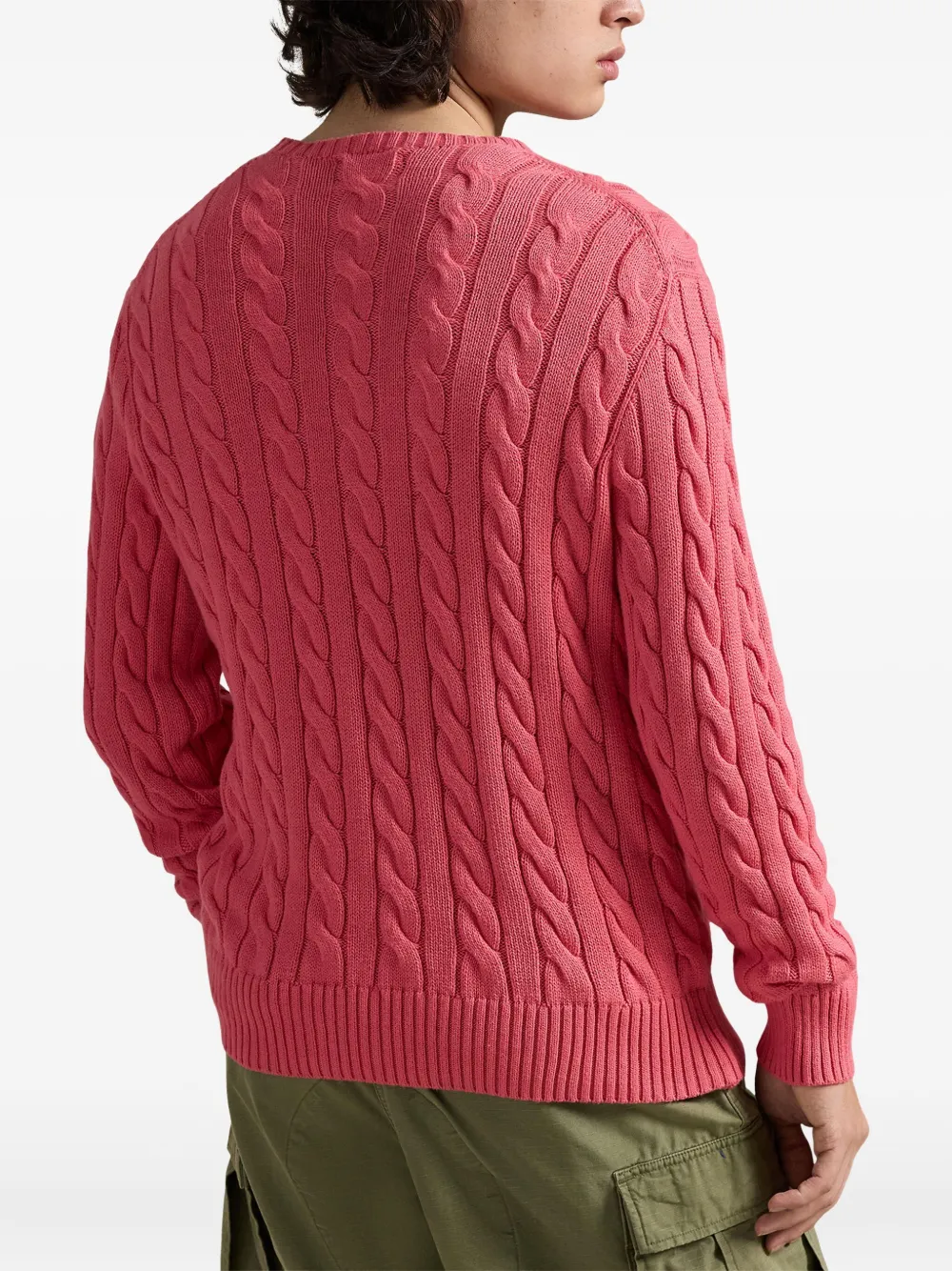 Свитер фактурной вязки с вышивкой Polo Ralph Lauren, розовый — фото 4