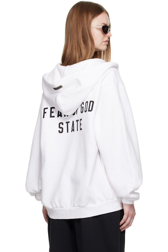 Fear Of God Essentials Белая флисовая толстовка на молнии в стиле 90-х — фото 3