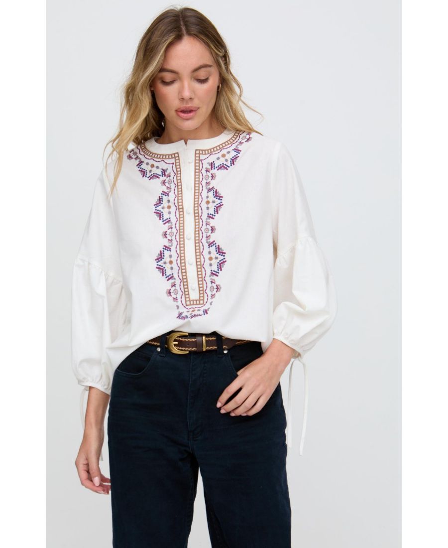 

Женская блузка Anai с вышивкой и полупланкой Raffya, Cream