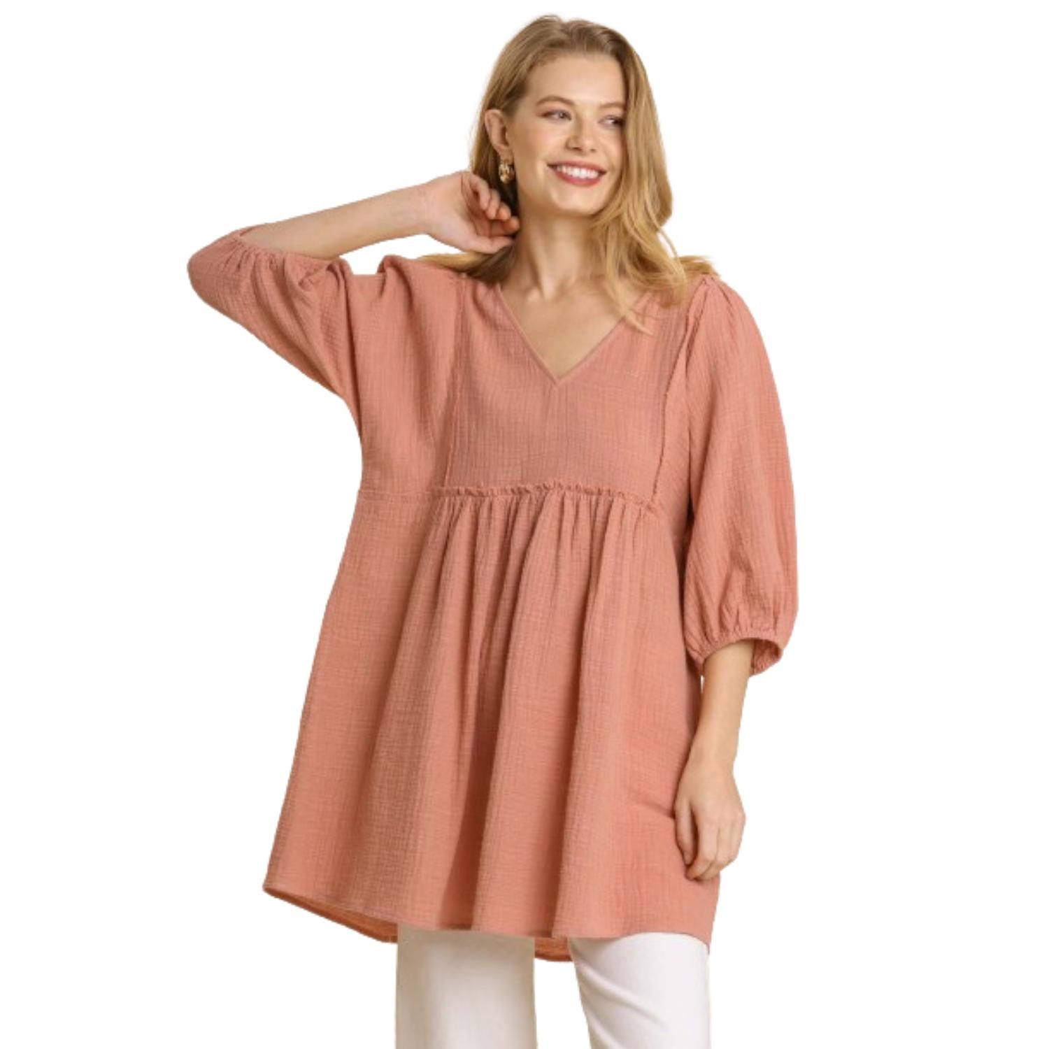 

Туника с V-образным вырезом и ажурными краями из марлевой ткани TRUEDAMES, Soft Clay