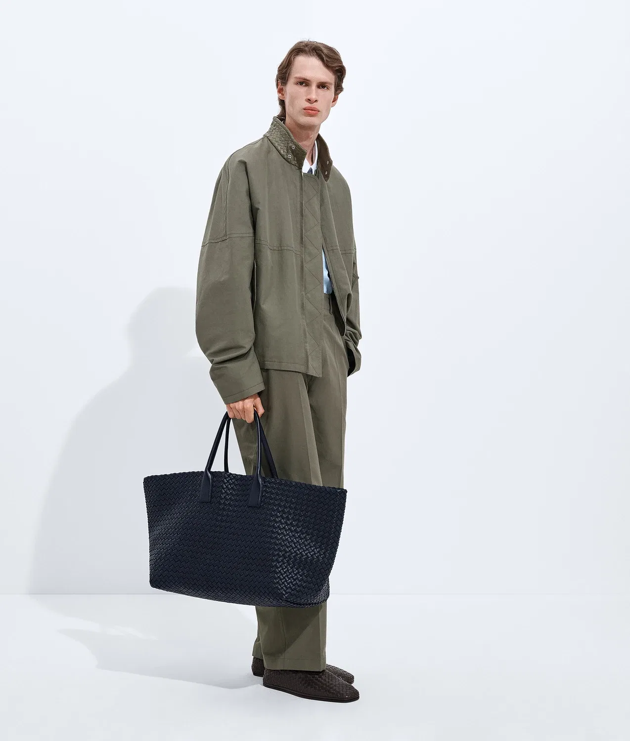 Брюки из компактного хлопка BOTTEGA VENETA, хаки — фото 4