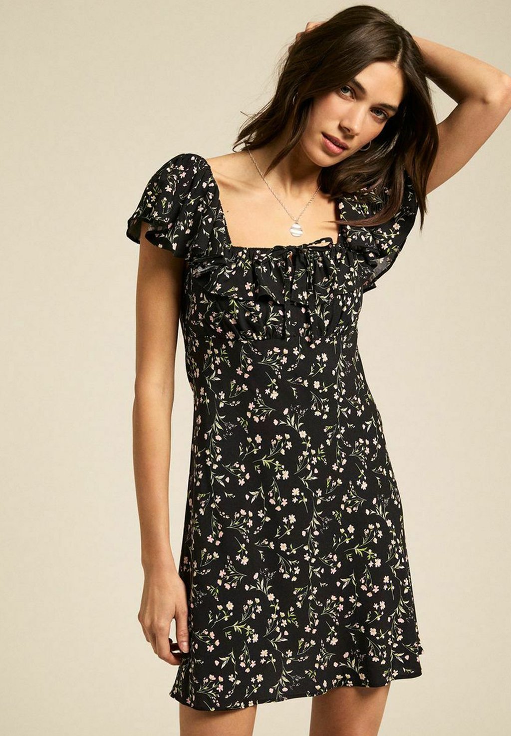 

Повседневное платье FLORAL PRINT SQUARE NECK MINI New Look, черный