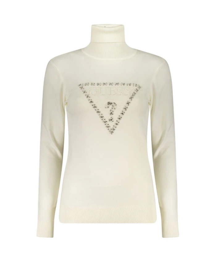 

Белый женский пуловер из вискозы с аппликацией из страз. Guess, белый