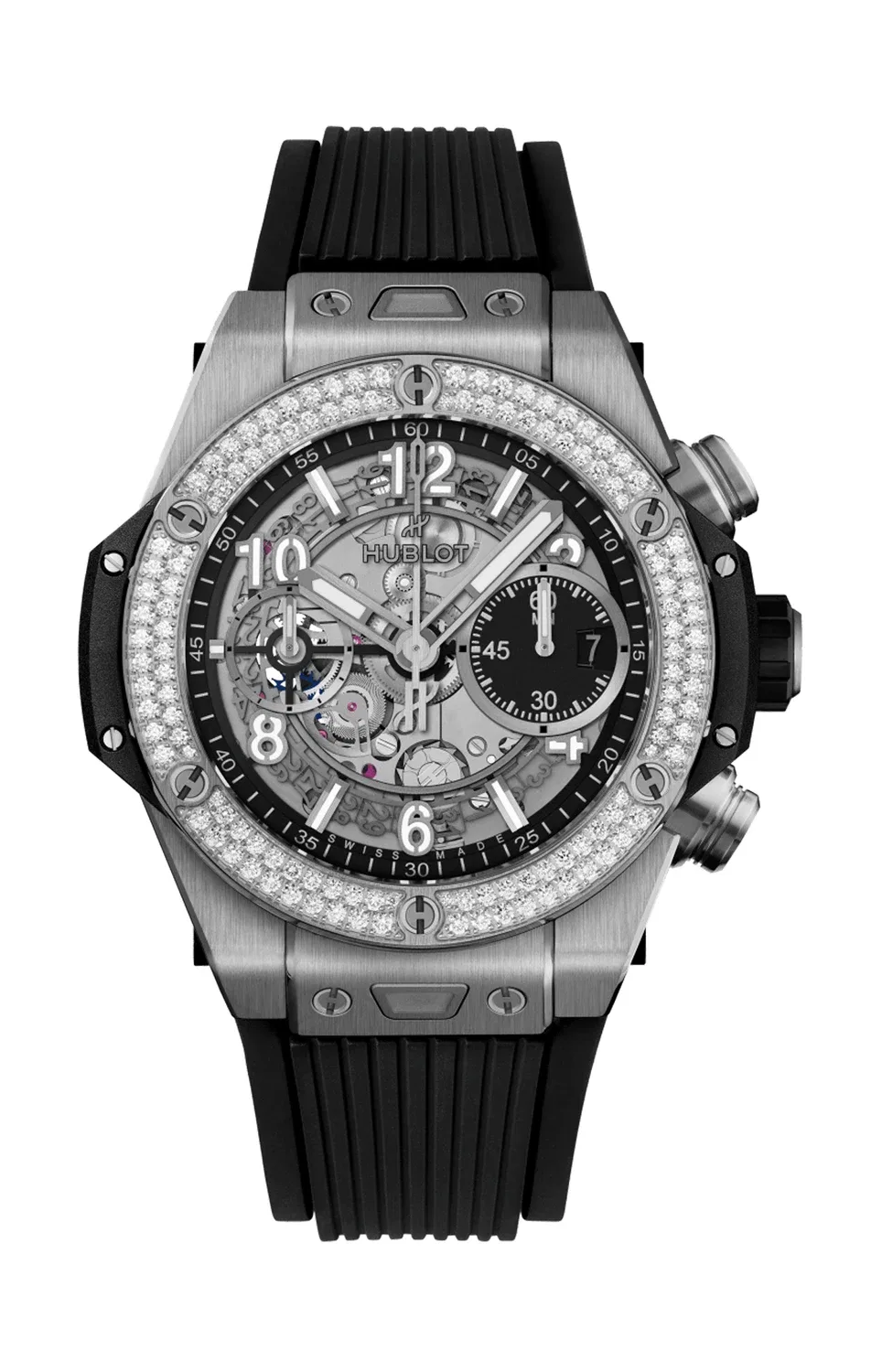 BIG BANG UNICO ТИТАН С БРИЛЛИАНТАМИ 42 ММ - 441.NX.1171.RX.1104 HUBLOT, серебряный