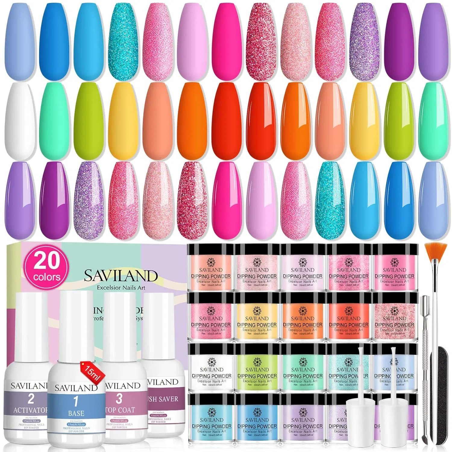 Набор для наращивания ногтей с пудрой для втирки от Saviland ‎Saviland, Coloured