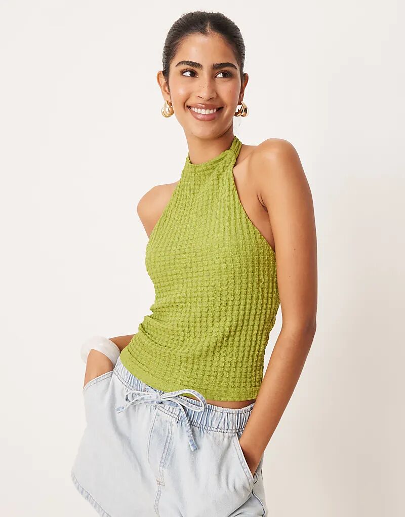 

Текстурированный топ-халтер ASOS DESIGN зеленого цвета