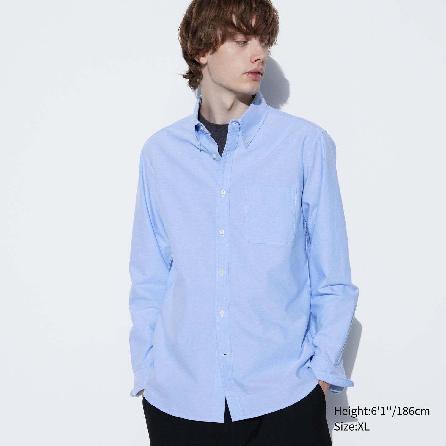 

Рубашка UNIQLO узкого кроя с длинным рукавом, синий