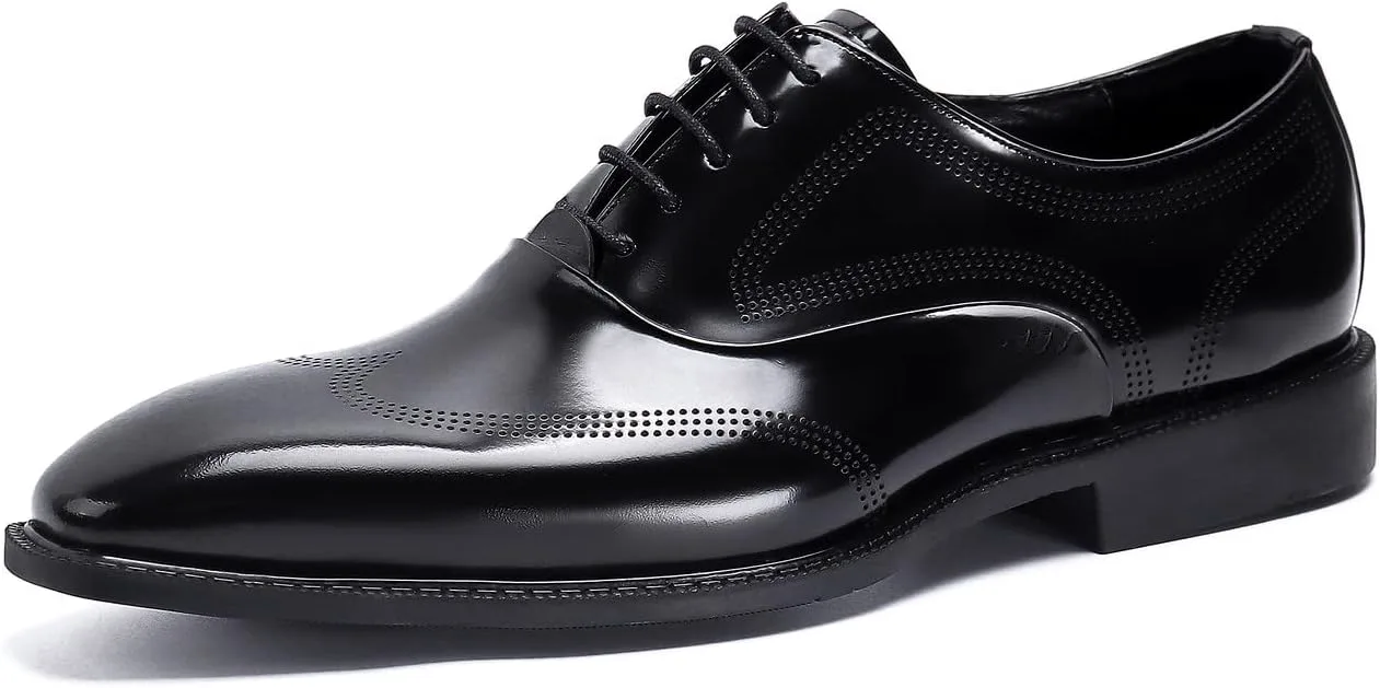 

Мужские оксфорды формальные туфли Вингтип Брог классические на шнуровке дерби из натуральной кожи, модные туфли для костюма, делового, повседневного, выпускного, свадебного и смокингового образа Santimon, черный