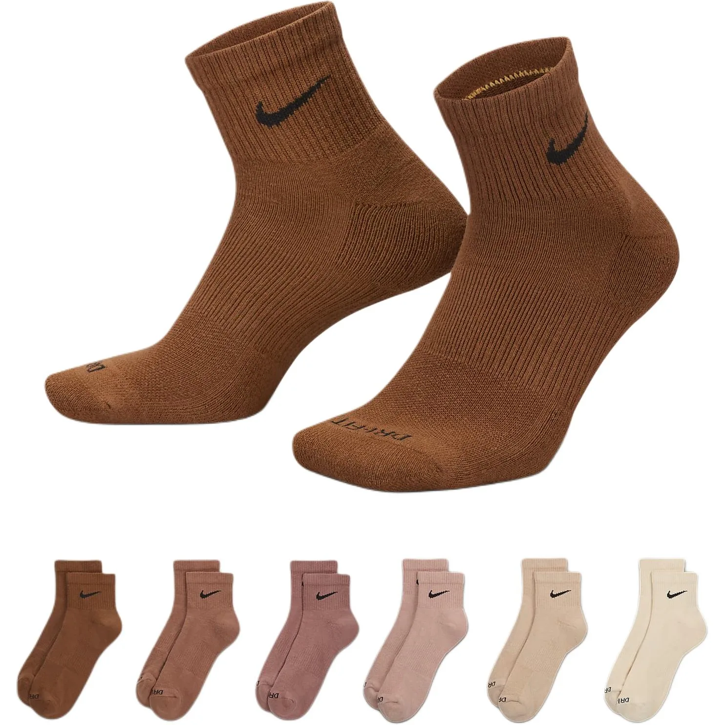Носки повседневные с усиленной пяткой и мыском, унисекс, набор из 6 пар Nike, 6 Pack (Dark Brown+Brown+Light Brown+Light Pink+Coffee+Khaki) — фото 4