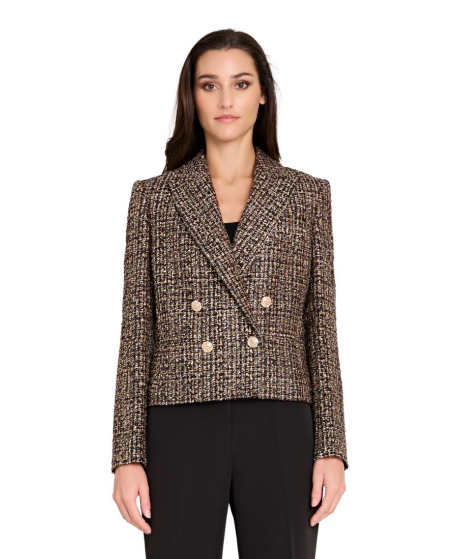 

Укороченный женский жакет с заостренными лацканами и одной пуговицей Tahari ASL, Black/espresso