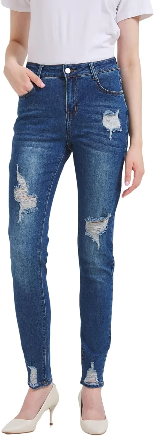 

GUNLIRE Women's Ripped Jeans, высокие, облегающие, с эффектом потертости