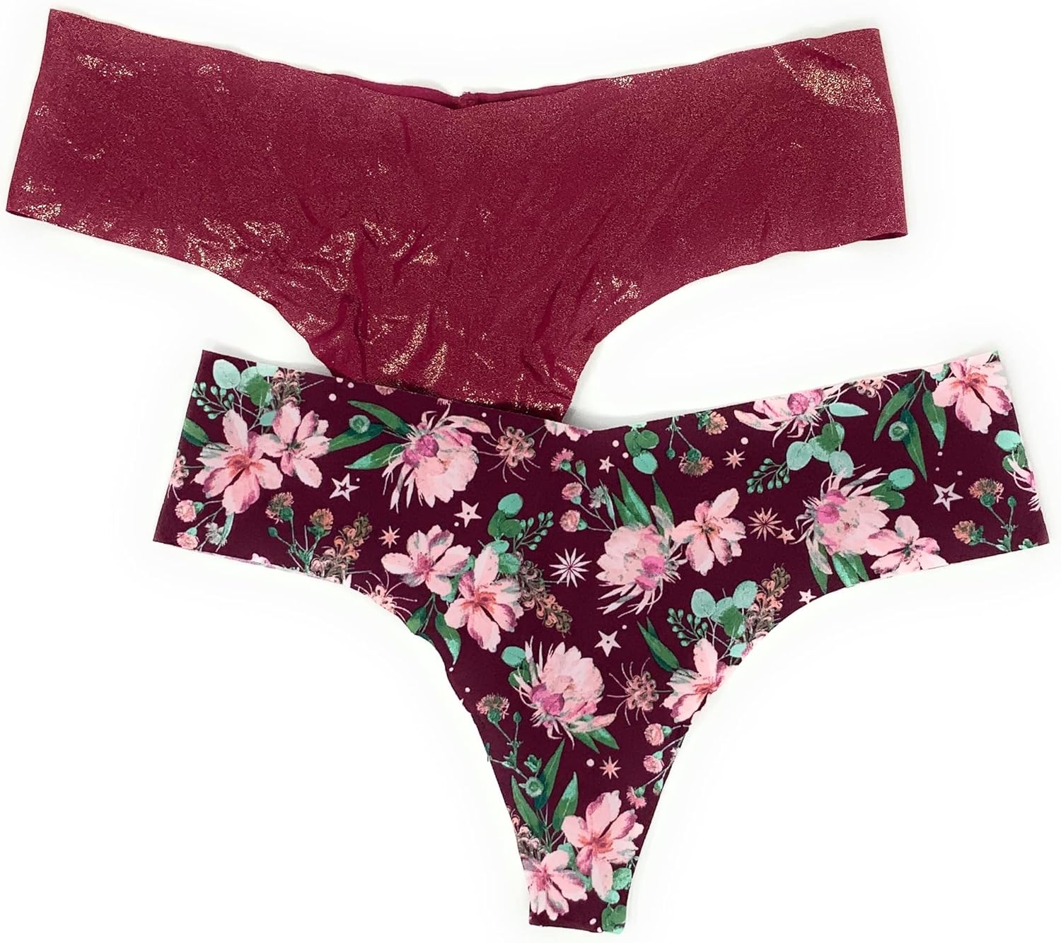 Трусики-стринги Victoria's Secret No-Show, набор из 2 штук, Cardinal Shine/Burgundy Blossoms — фото 3