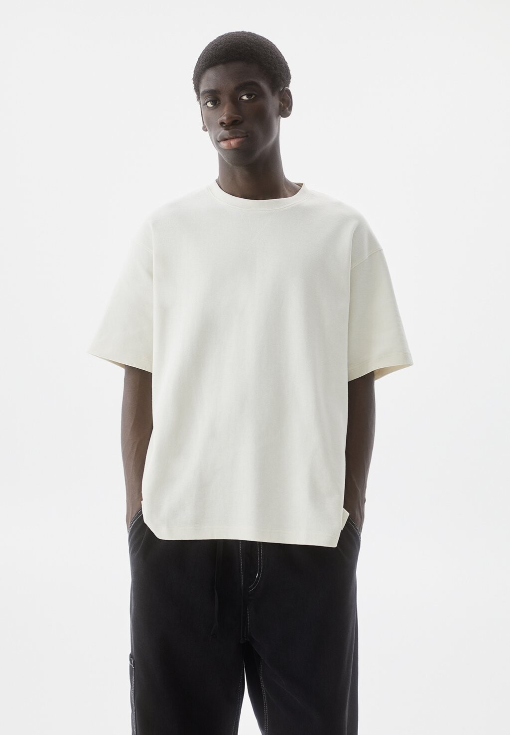 

Базовая футболка Short Sleeve Textured PULL&BEAR, белый