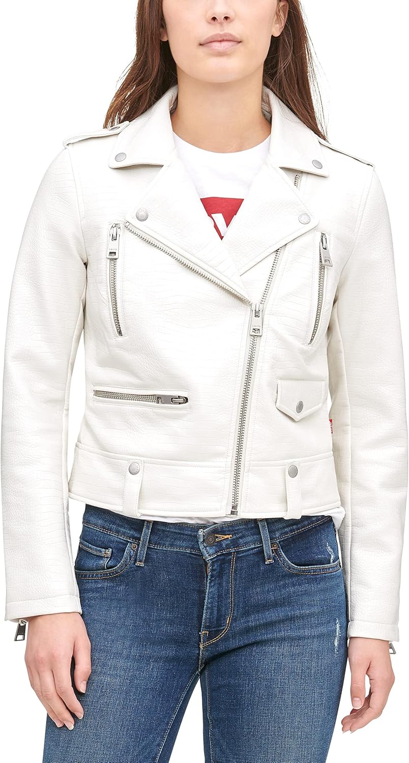 Женская куртка-косуха Levi's из искусственной кожи укороченная, белый — фото 2