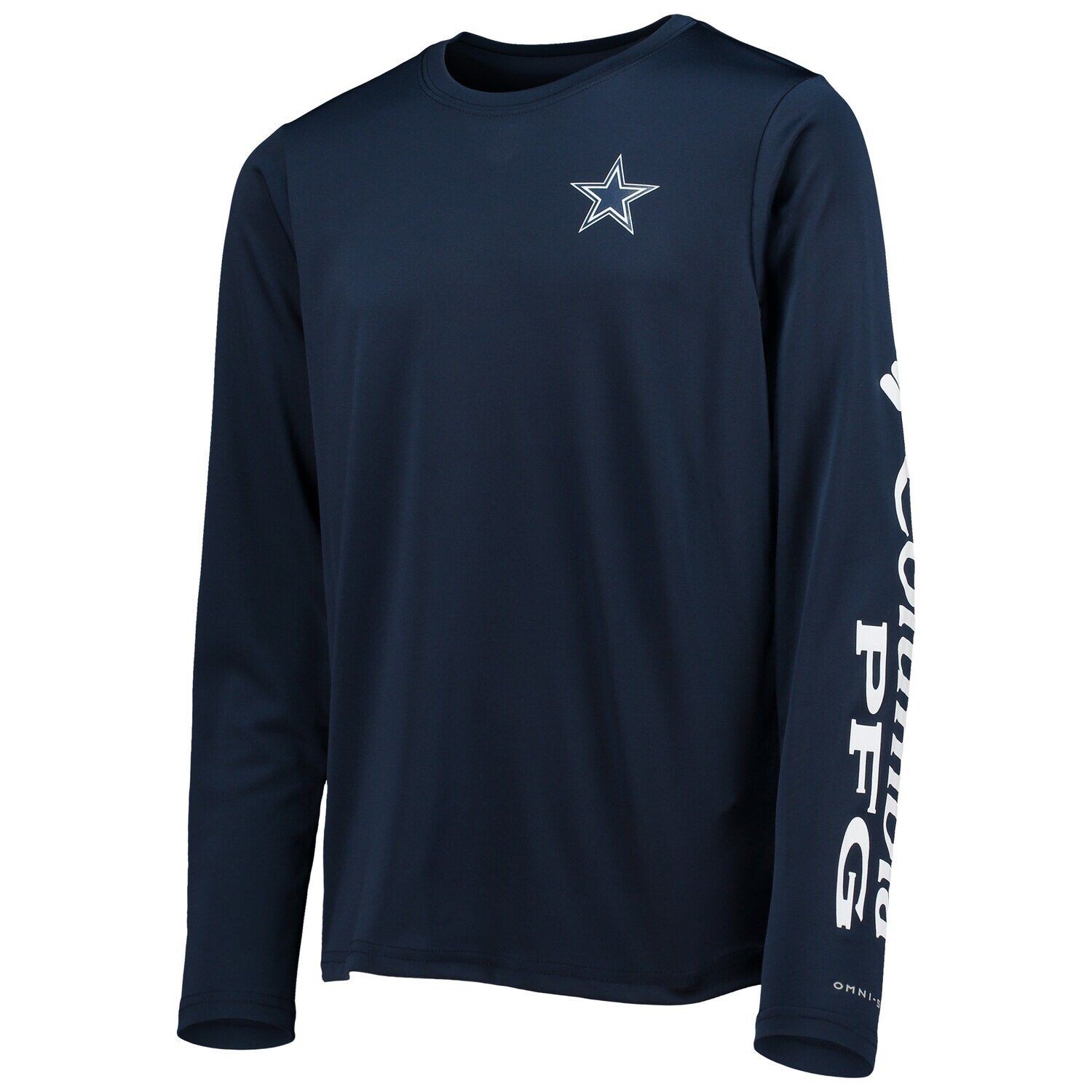 Молодежная футболка Columbia Navy/White Dallas Cowboys Terminal Tackle Omni-Shade с длинными рукавами Unbranded — фото 2